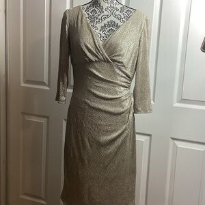 Lauren Ralph Lauren Metallic Gold Long Sleeve Dress Criss Cross Formal 8